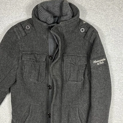 Abercrombie Fitch Jacket Mens Small Gray Wool Blend Military Overcoat Quilt Line - Image 1 of 4