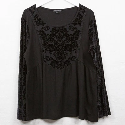 SIGNATURE STUDIO Burnout 天鹅绒保暖华夫格针织上衣奇思格黑色尺寸 1X — 第 1/4 张图片