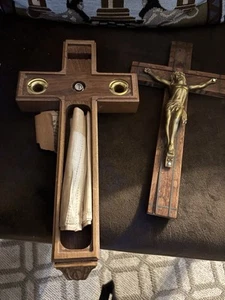 Crucifijo de madera vintage Sick Call Last Rites caja de enfermos - Imagen 1 de 1