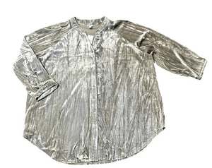 New Cato Gray Silver Velvet Stretch Long Sleeve Button Down 22/24 2X Preppy NWT - Picture 1 of 7