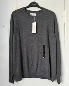 BNWT M&S ladies pure merino wool dark grey crew neck jumpers 24 - Picture 1 of 2