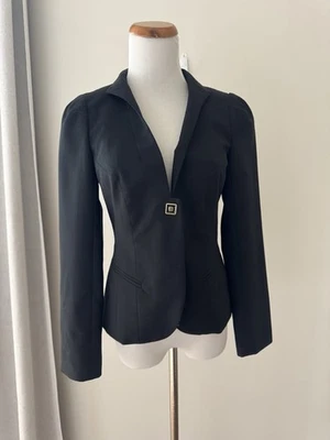 Trina Turk женщин 0 черный вязаный шерсти однобортный блейзер с подкладкой США винтажный - Изображение 1 из 4