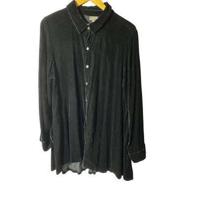 Top para mujer J. Jill XL mezcla de seda terciopelo aplastado abotonado negro acogedor Foto 1 de 4