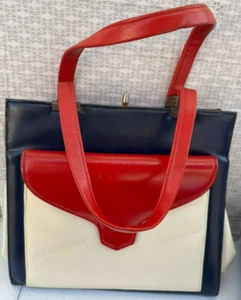 Vintage Berne California Blue Red White Leather Purse Handbag Retro - Picture 1 of 8