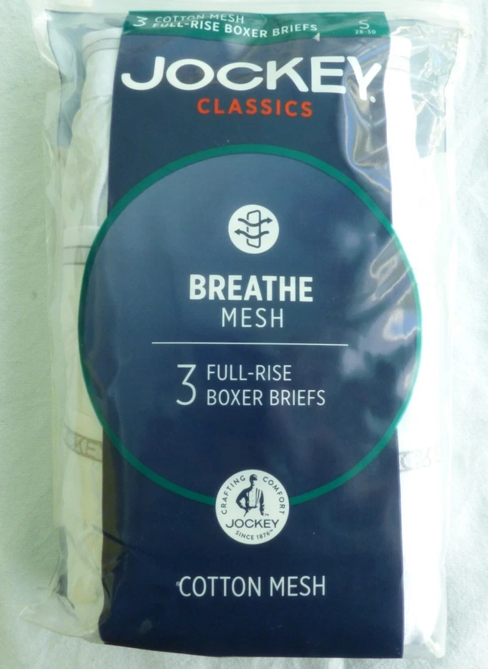 Jockey Men's Small 3 Pair Classic Breathe Mesh Fullrise Boxer Briefs 8911 White