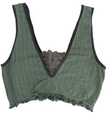 Bralette Anthropologie Lia S/M Top Corto Verde Encaje Elástico Sin Costuras Cuello en V Foto 1 de 4