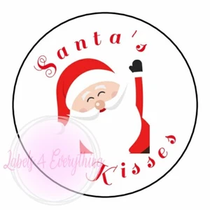 Santa Kisses Father Christmas Round Stickers Labels Seals Gift Tags Xmas - Picture 1 of 1
