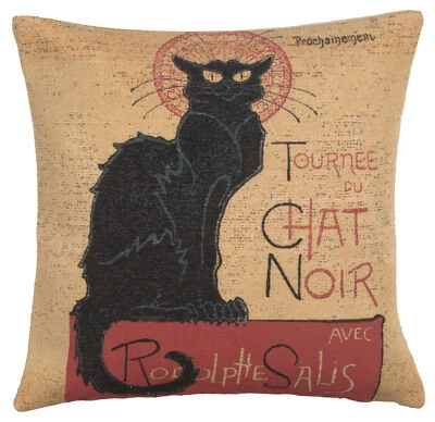 Funda de cojín europea Tournee Du Chat Noir gato negro decoración del hogar almohada 18x18 pulgadas Foto 1 de 4