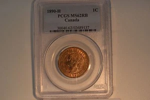 1890-H Canada Large Cent- PCGS MS-62RB. Tough date. - Picture 1 of 2
