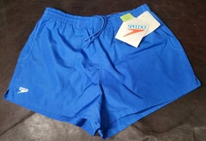 *NWT/Vintage* Mens Speedo Drawstring Swimsuit/Shorts, 1980s, Blue/Lined/Large - Picture 1 of 8