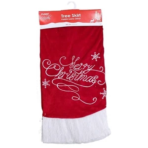 Merry Christmas Embroidered 48-Inch Red Velvet Tree Skirt - Picture 1 of 2
