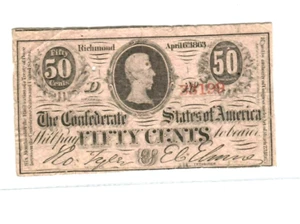 50 CENT "CONFEDERATE" (RED SERIALS) 1800'S 50 CENT "CONFEDERATE" RARE!!!!! - Picture 1 of 2