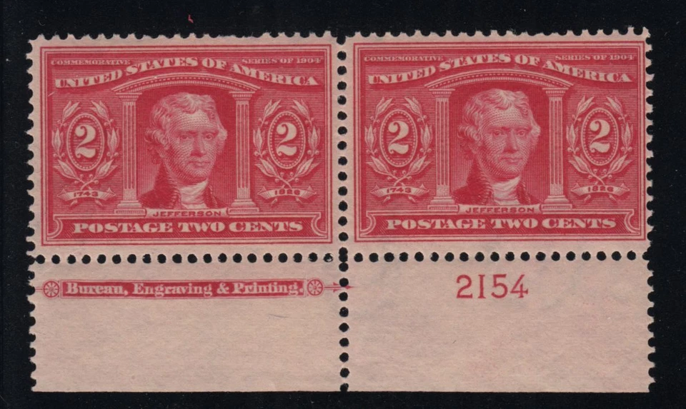 1904 Sc 324 Louisiana Purchase 2c MNH full OG plate number & imprint pair 2154B - Image 1 of 1