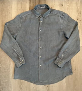 Zara Linen Blend Shirt Mens Large Blue Button Down Roll Sleeve Casual Preppy - Picture 1 of 5
