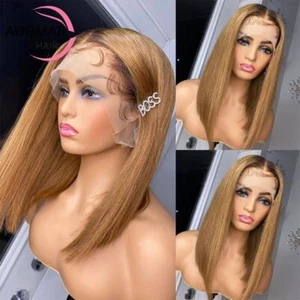 Kurze Bob 360 Lace Frontal Echthaar Perücke HD 13x4 Honigblond Glatt Lace Wig - Bild 1 von 13