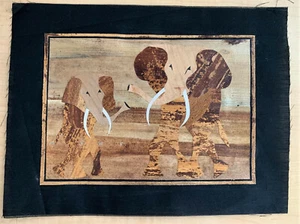 Afrikanischer Elefant Kunstwerk Holz auf Stoff - Bild 1 von 2