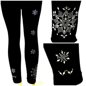 Plus OS Full Length Leggings Rhinestone Silver Bling Silver Snowflakes - Picture 1 of 10
