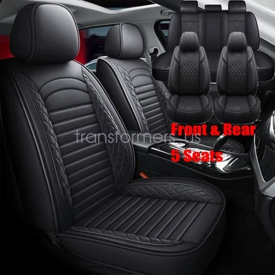 Car Seat Cover Full Set Front+Rear 5 Seats Faux Leather Fits Mercedes-Benz Black Foto 1 de 4