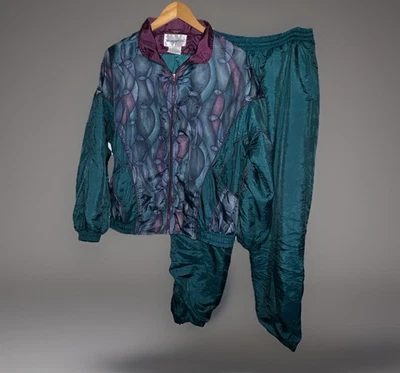 Traje de Pista Westport De Colección Años 80 90 Nylon Hip Hop Jogger Verde Azulado Púrpura Retroceso -Talla L Foto 1 de 4