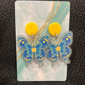 Yellow and Blue Butterfly Earrings - Picture 1 of 1