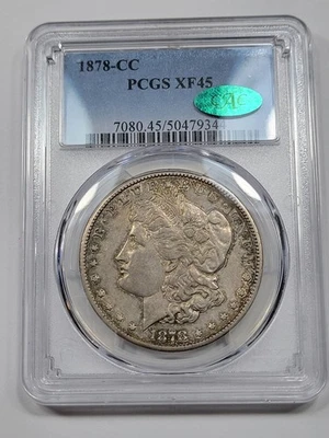 1878 CC $1 Morgan Silver Dollar PCGS XF45 CAC Green Bean First Year CC* K1023 - Image 1 of 3