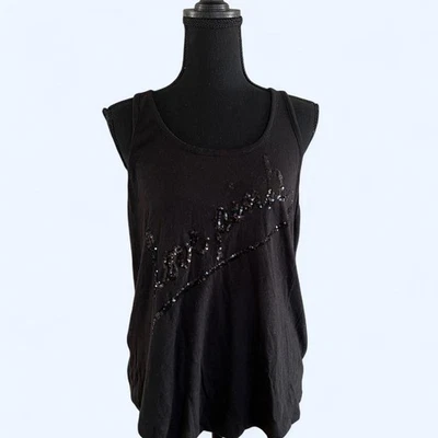 Camiseta sin mangas Victoria's Secret ROSA negra con logotipo de lentejuelas talla pequeña Foto 1 de 4