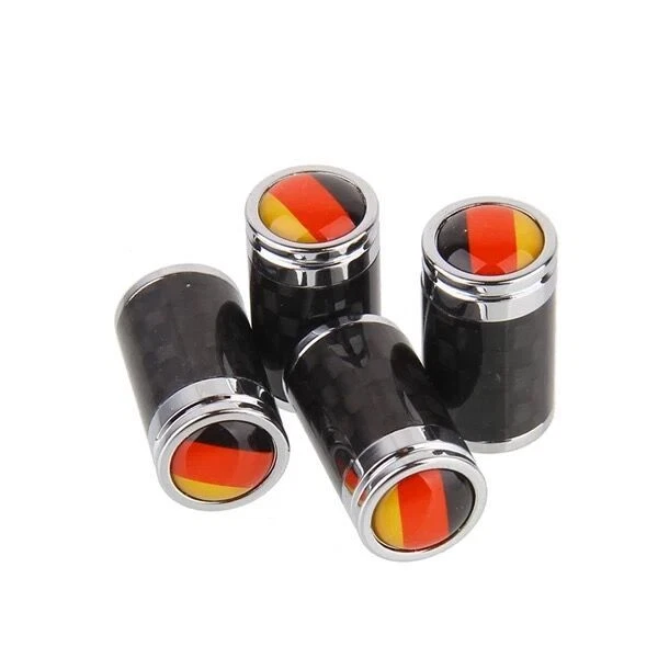 4pcs Germany DE Flag Carbon Fiber Metal Wrench Keychain Tire Valve Stem Caps  - Image 1 of 4