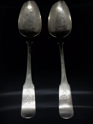 2 CUCHARAS SOPERAS ANTIGUAS MONEDAS AMERICANAS PLATA WILLIAM THOMSON NUEVA YORK CIRCA 1810  Foto 1 de 4