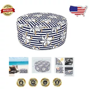 Clemens Cabana Navy Inflatable Ottoman - Large Round Outdoor Foot Stool D31" - Picture 1 of 9