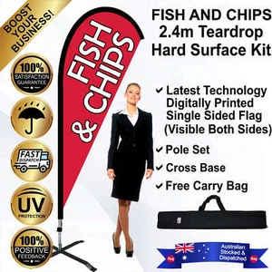 FISH AND CHIPS Red 2.4m Teardrop Flag/Banner Kit with Cross Base *Bowhead - Picture 1 of 9