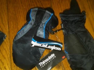 NWT BOYS THINSULATE WATERPROOF BLACK CUFFED SKI MITTENS SIZE XS/SMALL - Picture 1 of 1