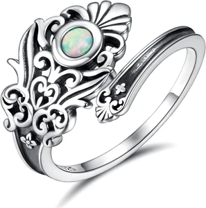 Sterling Silber Opal Löffel Ring Viktorianisch Vintage Blume Daumen Geschenke für Frauen - Bild 1 von 6