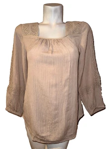 SOFT SURROUNDINGS Top Women's Size XS Brown Crochet Shoulder/Sleeve Shirt Tunic - Picture 1 of 6