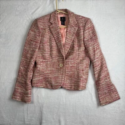 Jaqueta blazer feminina Y2K INC International Concepts rosa peito único tweed 8 - Imagem 1 de 4