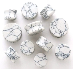 6-16mm Natural White Howlite Stone Earring Tunnel Ear plug Earplug Flare Saddle - Picture 1 of 1