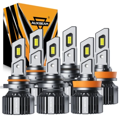 AUXBEAM 9005 9006 H11 LED Headlight Bulbs Kit 6500K White 25000LM High Low Beam - Image 1 of 4