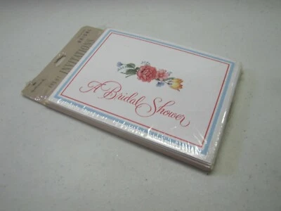 ¡Nuevo! Vintage Sello Ducha Nupcial Retro Boda 8 Invitaciones Fiesta Nuevo en Paquete Foto 1 de 3