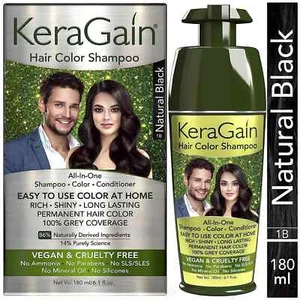 Looks21 Kera Gain Hair Color Shampoo (Natural Black, 180ml) Ammonia Free - Picture 1 of 3