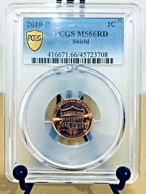 2010-D Lincoln Cent Shield PCGS Gold Shield MS66RD Estado Perfeito 66 Vermelho #45723708 - Imagem 1 de 2