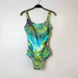 Opera Damen Größe US 12 C-Cup grün blau Kaleidoskop-Druck Einteiler Badeanzug - Bild 1 von 13