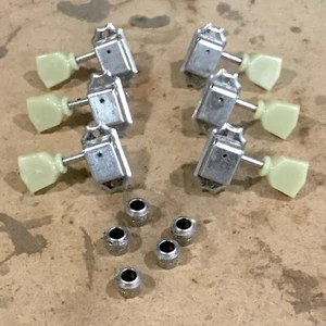 3x3 Genuine Gotoh Locking Tuners For Gibson Custom Green Tulips NOS Aged Nickel - Picture 1 of 8