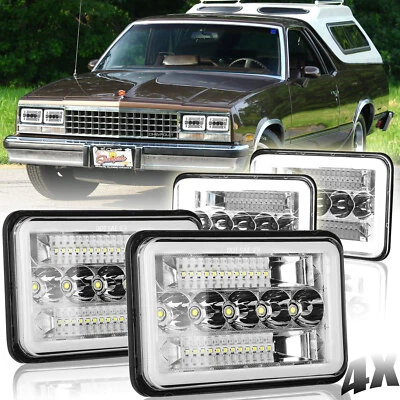 Fit Chevrolet El Camino 1982-1987 4PCS 4x6" LED Headlights Hi/Lo DRL Turn Signal - Image 1 of 4