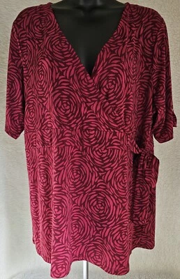 Merona Womens Shirt Top Blouse Size XXL 2XL Burgundy Pink Swirls - Image 1 of 4