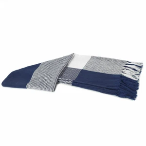 50" X 60" Blue and White Woven Cotton Checkered Throw Blanket with Fringe - Picture 1 of 8