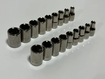 NOS Craftsman Tools USA 18pc Metric & SAE Shallow Socket Set, 1/4” Drive 6 Point - Image 1 of 4