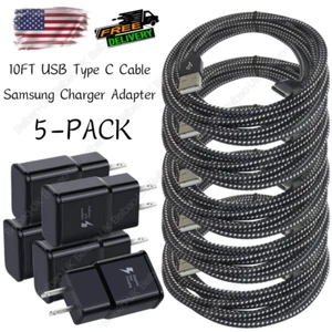 5Pack 10Ft USB TypeC Cable For Samsung Android USB Fast Charger Wall Power Block - Picture 1 of 14