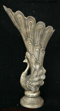 Chinese Dynasty Palace Silver Bird Peacock Flower Bottle Vase Jardiniere Potiche