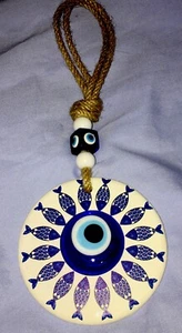 Handmade Glass Turkish Blue Evil Eye Wall Hanging Decor Fisherman Protection - Picture 1 of 6