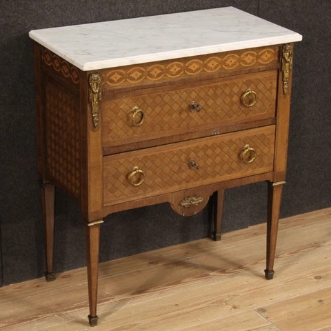 Commode dresser furniture in inlaid wood antique style Louis XVI marble 900 Cover