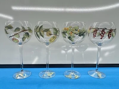 Balão de folhas de uva cereja copo de vinho tinto pintado à mão 4 peças. 9,25 pol de altura - Imagem 1 de 4